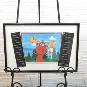lot 164 image: Framed Original 1996 Bob Kuntz Studios hand-painted production cel of Bullwinkle J. Moose - SIGNED WITH DRAWING