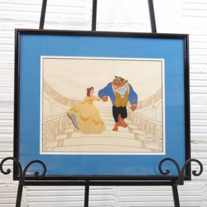 lot 166 image: 19 x16 Framed 1992 Limited Edition of 2500 Serigraph Cel Beauty and the Beast Belle Descending the Stairs