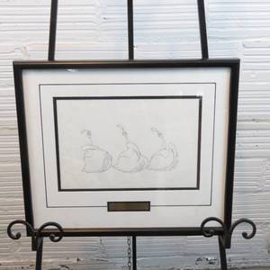 lot 167 image: 18 x 16 Original 1991 One-of-a-kind Pencil Drawing of Beauty and the Beast Feather Duster - SIGNED on back