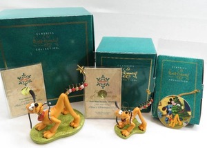 lot 115 image: WDCC Pluto Plutos Christmas Tree Pluto Helps Decorate Figurine & Ornaments Lot of 3