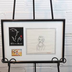 lot 180 image: 21 x 15 Original Pencil Drawing of Belle w Program Cover and Signed by Paige Ohara and Dave Pruiksma