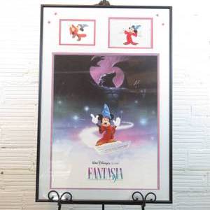 lot 189 image: 40 x 27 Framed and Matted Fantasia Poster, Cel and Lithograph of Mickey Mouse and Chernobog