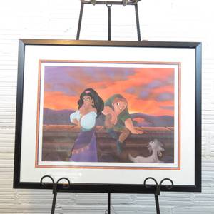 lot 196 image: 31 x 25 Framed Limited Edition Commemorative Lithograph Friendship at Notre Dame Esmeralda and Quasimodo