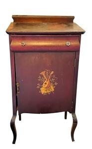 lot 27C image: B3 - Antique Wooden Cabinet with Musical Motif, Sheet Music Storage and Single Drawer