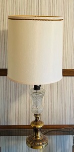 lot 28C image: B3 - Vintage Brass and Cut Glass Table Lamp with Shade