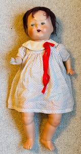 lot 29C image: B2 - Vintage Composition Doll with Red Polka Dot Dress and Sleep Eyes