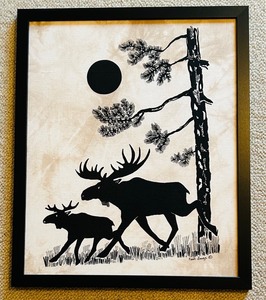 lot 31C image: B3 - Heidi Lange Signed Moose Silhouette Art Print in Frame
