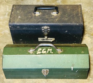 lot 126C image: S - Lot of 2 Vintage Metal Toolbox Chests with Removable Trays