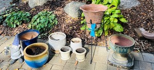 lot 165C image: G - Outdoor Planter Pot Collection with Garden Gnome and Stand