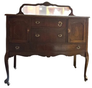 lot 14B image: Vintage Solid Wood Buffet with Mirror and Storage Drawers