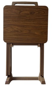 lot 43 image: LL - Set of 4 Vintage Brown Folding TV Trays with Stand