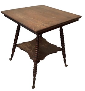 lot 46 image: LL - Antique Wooden Side Table with Turned Legs and Lower Shelf