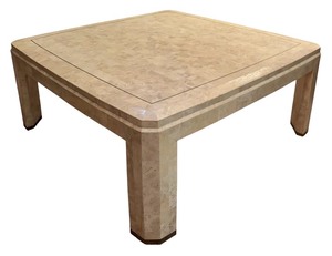 lot 47 image: LL - Square Cream Colored Contemporary Coffee Table with Beveled Edge