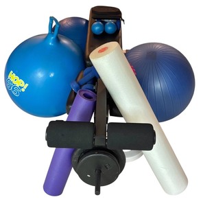 lot 50 image: LL - Exercise Equipment Lot with Weight Bench, Yoga Mats, Dumbbells, and Balls
