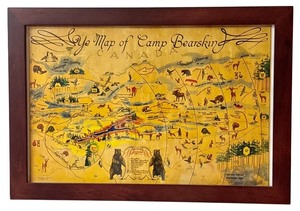 lot 53 image: LL - Framed Vintage Wall Art - Ye Map of Camp Bearskin