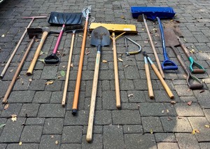 lot 117H image: G - Collection of Outdoor Tools including Rakes, Shovels, Hoe and More