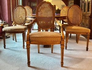 lot 119H image: Set of 6 Vintage Cane Back Dining Chairs with Upholstered Seats