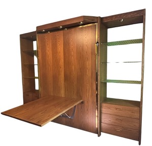 lot 2 image: U - Vintage Murphy Bed Wall Unit with Built-In Lighting and Display Shelves