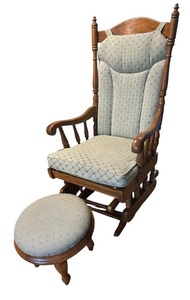 lot 4 image: FR - Vintage Upholstered Rocking Chair with Coordinating Ottoman