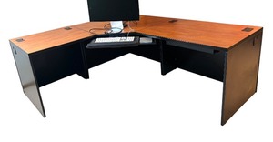 lot 12 image: LL - Large L-Shaped Office Desk with Cherry Finish Top and Black Base