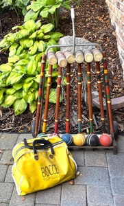 lot 96R image: G - Vintage Croquet Set and Bocce Ball Set with Carrying Case