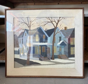 lot 6 image: Mid Century Oil on Canvas Chicago City Scape Signed NORBERT SMITH 