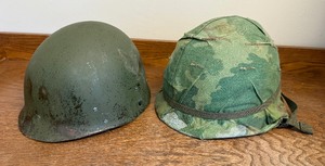 lot 15 image: Vietnam Era Helmet w Liner and Reversible Camo Cover