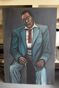 lot 40 image: LARGE Acrylic on Board CHARLIE PARKER signed by Lawrence Jones