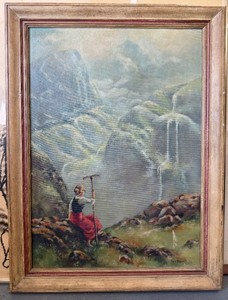 lot 3 image: Vintage Landscape Oil On Canvas w Woman Signed Inez Pottsmith