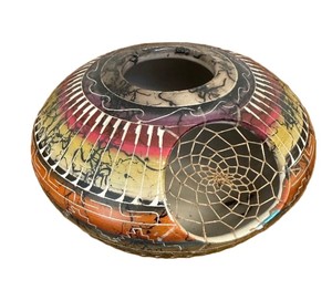 lot 56 image: Signed Native American Pottery Spider Web Pot