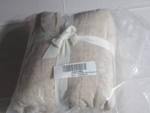 2 Pack King Putty Heather French Linen Box Stitch Quilted Shams | BOKSER HOME