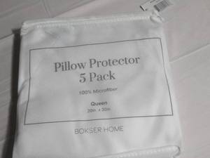 lot 59 image: 5 Pack Zip Pillow Protector, 100% Cotton Queen White