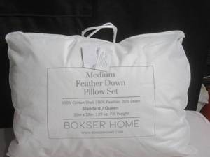 lot 90 image: 2 Pack Size Standard  Medium White Duck Feather & Down Bed Pillow  BOKSER HOME