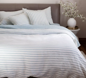 lot 14 image: TwinTwin XL Color Cream & Wave Stripe 100% French Linen Duvet Cover BOKSER HOME