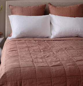 lot 53 image: Size FullQueen Color Clay French Linen Box Stitch Quilt  BOKSER HOME