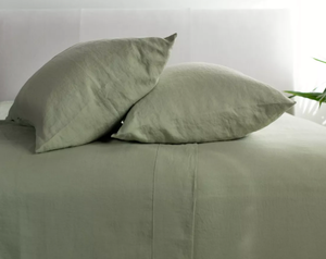 lot 57 image: Color Matcha Size King 100% French Linen Sheet Set  BOKSER HOME