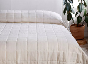 lot 64 image: Size KingCal King Color Cream  French Linen Box Stitch Quilt  BOKSER HOME