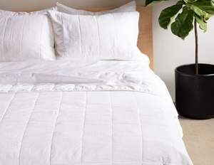 lot 104 image: Size FullQueen White French Linen Box Stitch Quilt  BOKSER HOME