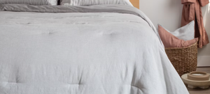 lot 105 image: Size FullQueen Color Pebble Heather French Linen Comforter  BOKSER HOME