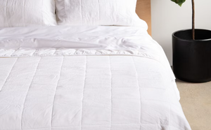 lot 116 image: Size KingCal King Color White French Linen Box Stitch Quilt BOKSER HOME