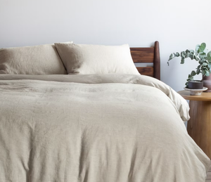 lot 120 image: Size FullQueen Color Putty Heather French Linen and Cotton Duvet Cover & Sham Set BOKSER HOME