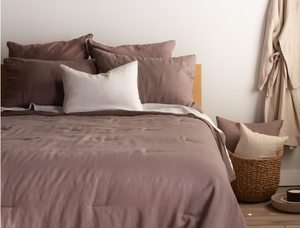 lot 124 image: Size FullQueen Color Clove French Linen Comforter & Sham Set BOKSER HOME