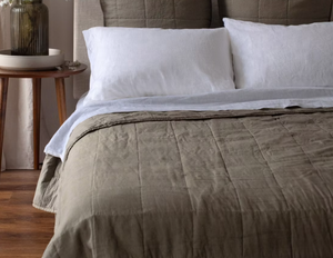 lot 143 image: Size KingCal King Color Moss French Linen Box Stitch Quilt  BOKSER HOME