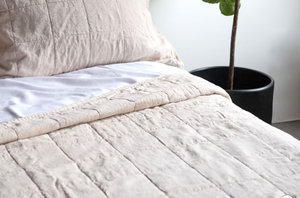 lot 147 image: Size FullQueen Color Putty Heather French Linen Box Stitch Quilt BOKSER HOME