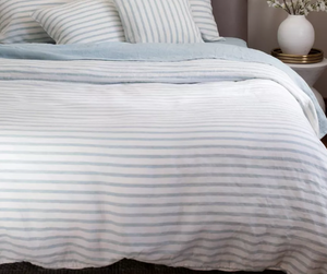 lot 9 image: King  Cal King 100% French Linen Duvet Cover BOKSER HOME Color Cream & Wave Stripe