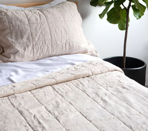 lot 22 image: KingCal King Color Putty Heather French Linen Box Stitch Quilt  BOKSER HOME