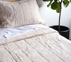 lot 27 image: KingCal King Color Putty Heather French Linen Box Stitch Quilt BOKSER HOME