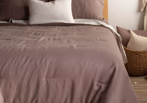 lot 77 image: Size FullQueen Color Clove French Linen Comforter & Sham Set  BOKSER HOME