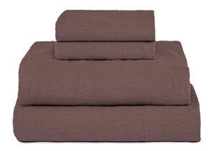 lot 129 image: Size Queen Color Clove 100% French Linen Sheet Set BOKSER HOME