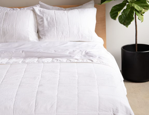 lot 158 image: Color White Size KingCal King French Linen Box Stitch Quilt BOKSER HOME